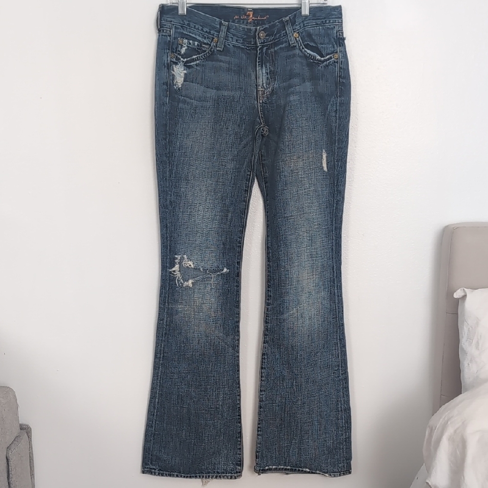 7 For All Mankind Blue Flare Wide Leg Jeans